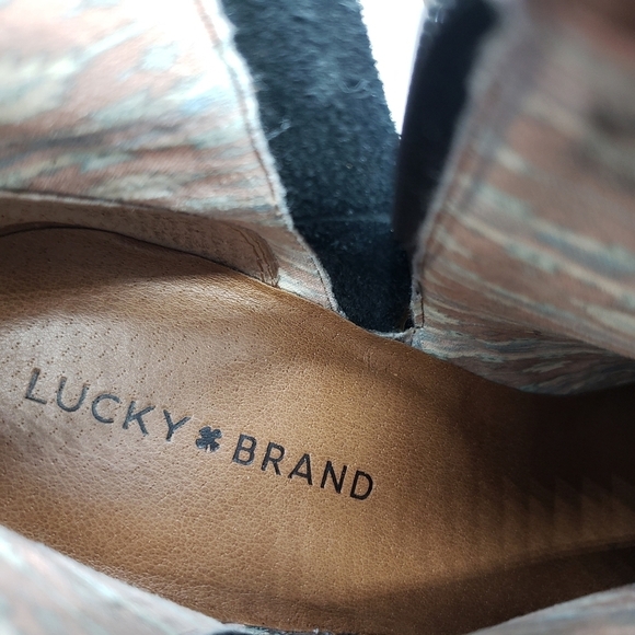 Lucky Brand women US 9.5 black ankle booties leather stacked heel side zip snap - Picture 2 of 14